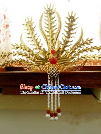 Traditional Handmade Chinese Classical Hair Accessories Ancient Princess Golden Hairpins Phoenix Coronet for Women