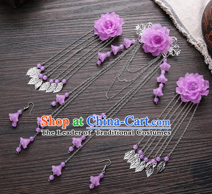 Handmade Asian Chinese Classical Hair Accessories Ancient Purple Flower Hair Stick Hairpins for Women