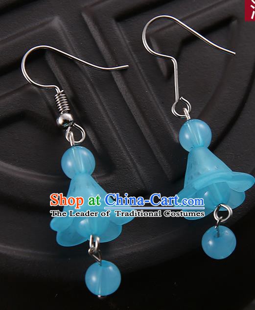 Asian Chinese Traditional Handmade Jewelry Accessories Hanfu Classical Blue Earrings for Women