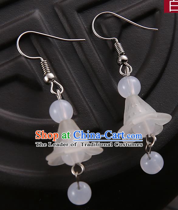 Asian Chinese Traditional Handmade Jewelry Accessories Hanfu Classical White Earrings for Women