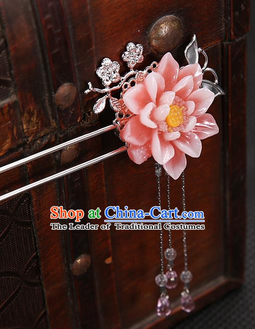 Handmade Asian Chinese Classical Hair Accessories Peach Pink Flower Hair Clip Ancient Hanfu Hairpins for Women