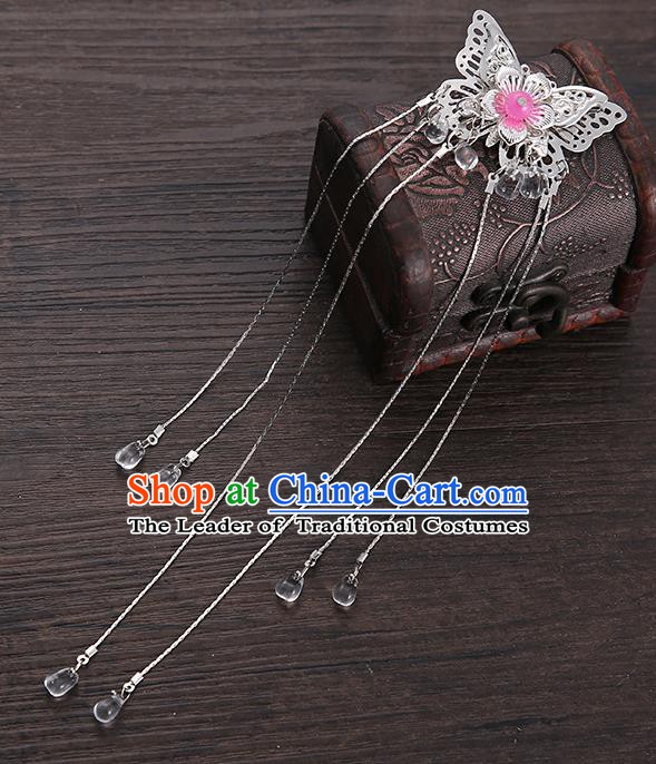 Handmade Asian Chinese Classical Hair Accessories Pink Butterfly Hair Stick Ancient Hanfu Hairpins for Women
