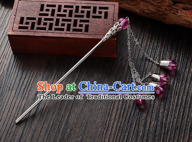 Handmade Asian Chinese Classical Hair Accessories Rosy Crystal Beads Tassel Hairpins Hanfu Step Shake for Women