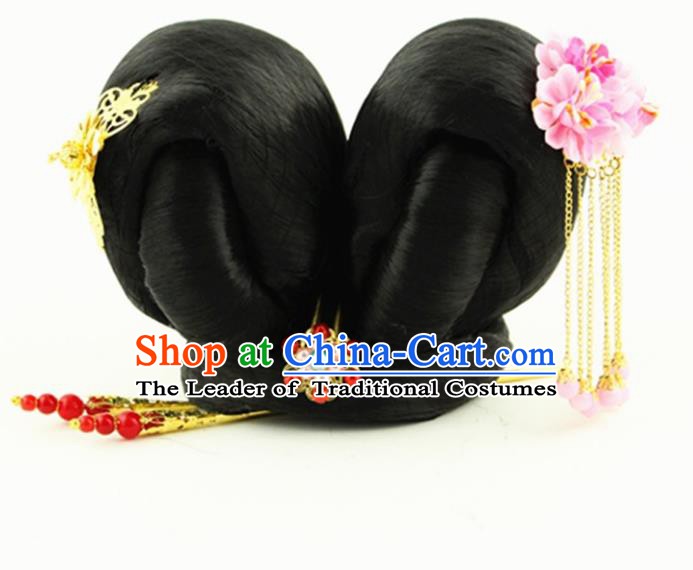 Asian Chinese Handmade Palace Lady Classical Wig and Hair Accessories Hairpins Complete Set for Women