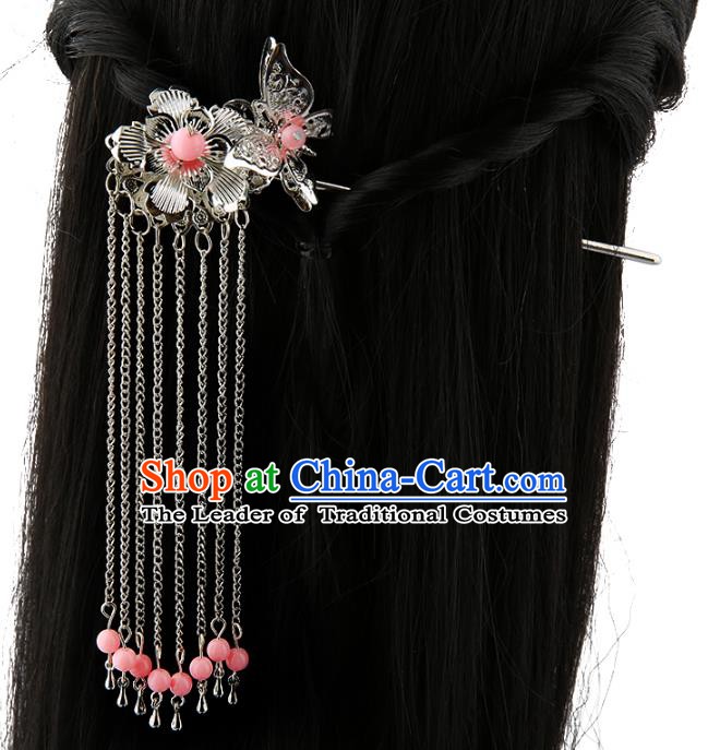 Asian Chinese Handmade Palace Lady Classical Hair Accessories Butterfly Tassel Hairpins for Women