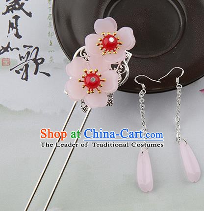 Asian Chinese Handmade Palace Lady Classical Hair Accessories Hanfu Pink Flowers Hairpins Headwear for Women