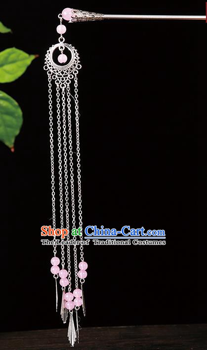 Handmade Asian Chinese Classical Hair Accessories Light Pink Beads Tassel Hairpins Hanfu Step Shake for Women