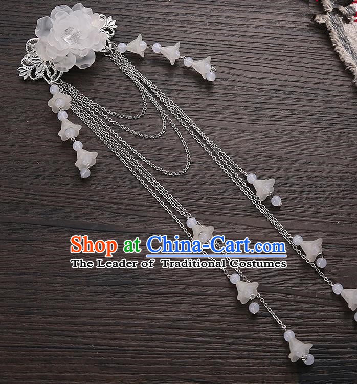 Asian Chinese Handmade Classical Hair Accessories White Long Tassel Hair Claw Hanfu Hairpins for Women