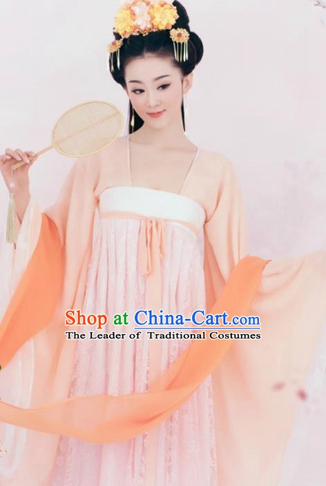 Traditional Chinese Ancient Tang Dynasty Royal Princess Embroidered Hanfu Clothing and Headpiece Complete Set