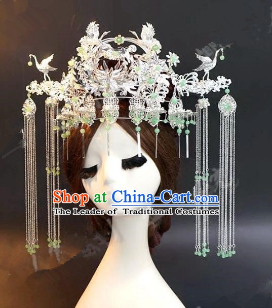 Asian Chinese Ancient Handmade Classical Hair Accessories Hairpins Xiuhe Suit Phoenix Coronet for Women