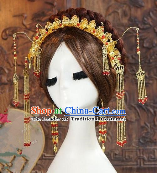 Asian Chinese Ancient Handmade Classical Hair Accessories Hairpins Xiuhe Suit Headdress for Women