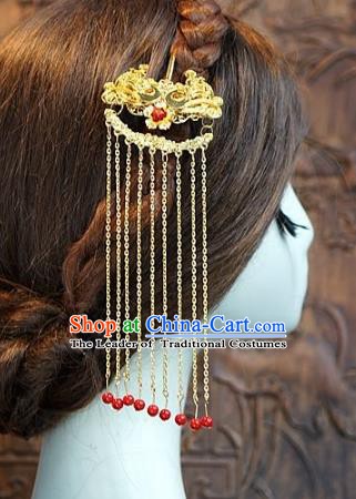 Chinese Handmade Classical Luxurious Golden Hairpins Hair Accessories Ancient Tassel Step Shake for Women