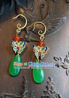 Asian Chinese Traditional Handmade Jewelry Accessories Bride Blueing Butterfly Earrings for Women