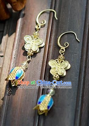 Asian Chinese Traditional Handmade Jewelry Accessories Bride Butterfly Cloisonne Earrings for Women