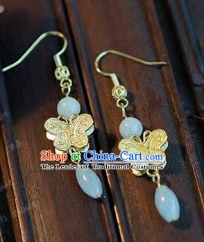 Asian Chinese Traditional Handmade Jewelry Accessories Bride Butterfly Jadeite Earrings for Women