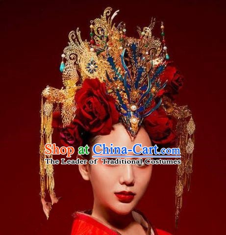 Chinese Ancient Handmade Classical Hair Accessories Phoenix Coronet Hairpins Bride Headdress for Women
