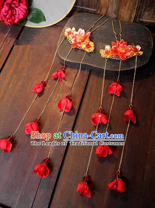 Chinese Ancient Handmade Classical Wedding Hair Accessories Xiuhe Suit Bride Tassel Hairpins for Women
