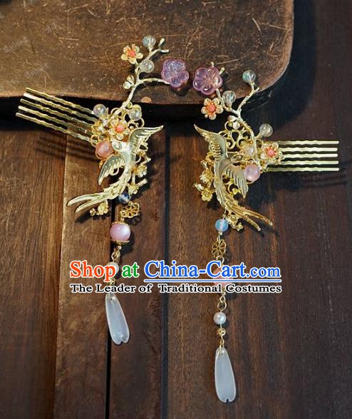 Chinese Ancient Handmade Classical Wedding Hair Accessories Magpie Plum Hairpins for Women