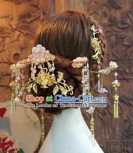 Chinese Ancient Handmade Classical Wedding Hair Accessories Xiuhe Suit Hairpins Complete Set for Women