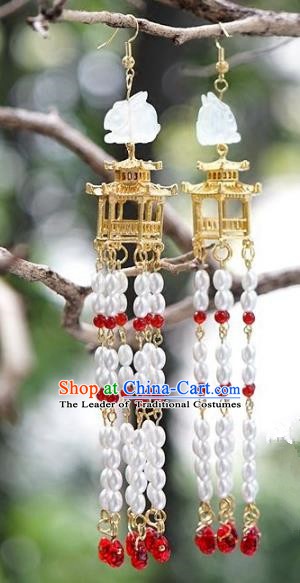 Asian Chinese Traditional Handmade Jewelry Accessories Hanfu Jade Earrings for Women