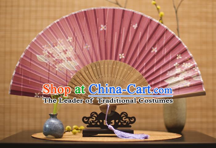 Traditional Chinese Crafts Printing Flowers Red Folding Fan, China Sensu Paper Fans for Women