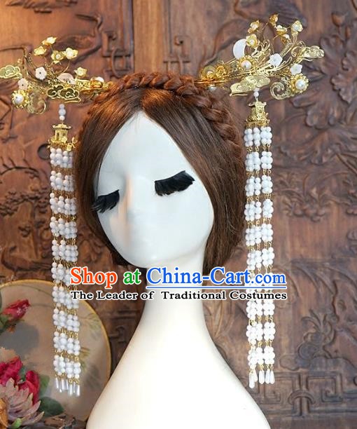 Chinese Handmade Classical Hair Accessories Ancient Hairpins Bride Exaggerated Tassel Step Shake for Women