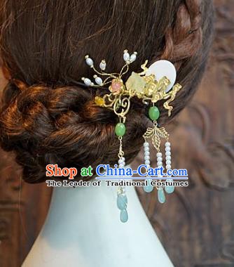 Chinese Handmade Classical Hair Accessories Ancient Hairpins Bride Jade Hair Clip for Women