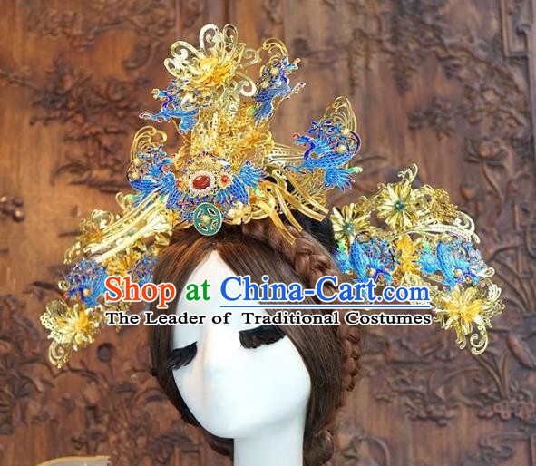 Chinese Handmade Classical Hair Accessories Ancient Cloisonne Phoenix Coronet Hairpins Bride Hair Clip for Women