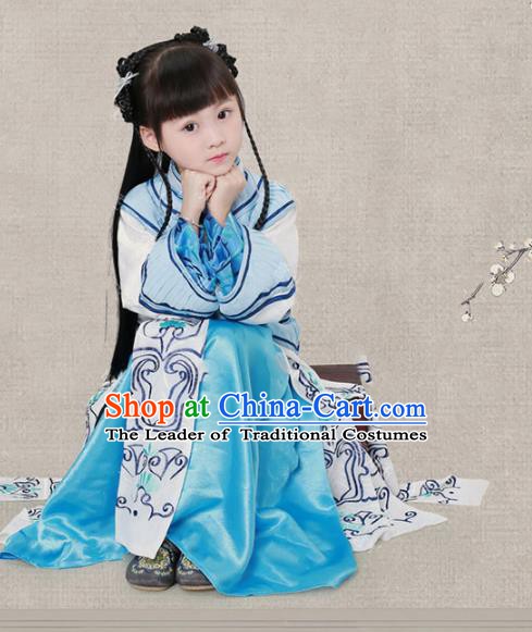 Traditional Chinese Qing Dynasty Young Lady Costume, China Ancient Children Xiuhe Clothing for Kids