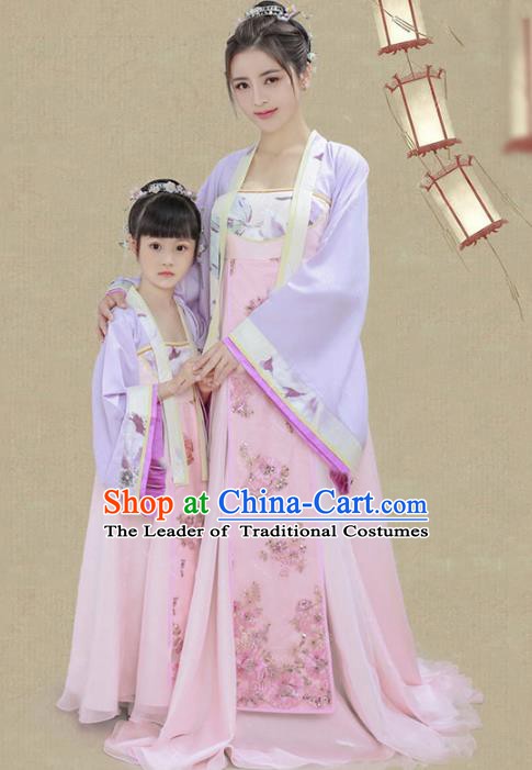 Traditional Chinese Tang Dynasty Mother-daughter Costume, China Ancient Imperial Princess Embroidered Dress for Women