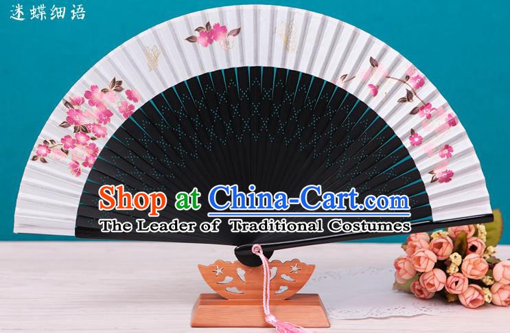 Traditional Chinese Crafts Printing Flowers Silk Folding Fan Sensu Fans for Women