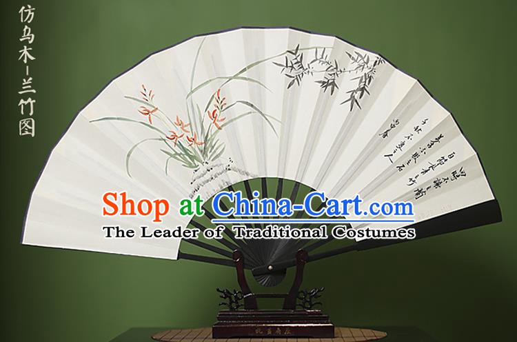 Traditional Chinese Crafts Ink Painting Orchid Bamboo Folding Fan Paper Fans for Women