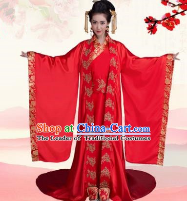 Traditional Chinese Ancient Palace Princess Wedding Costume, China Han Dynasty Bride Trailing Hanfu Clothing for Women