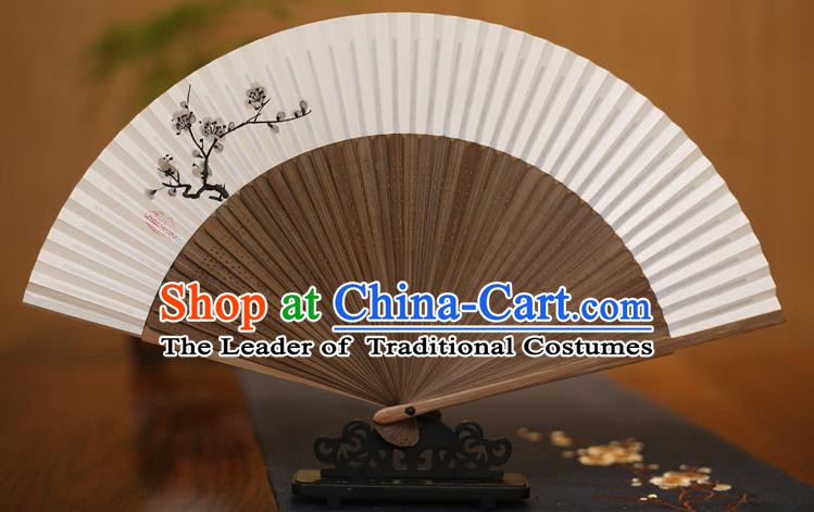 Traditional Chinese Crafts Printing Plum Blossom Folding Fan Paper Fans for Men