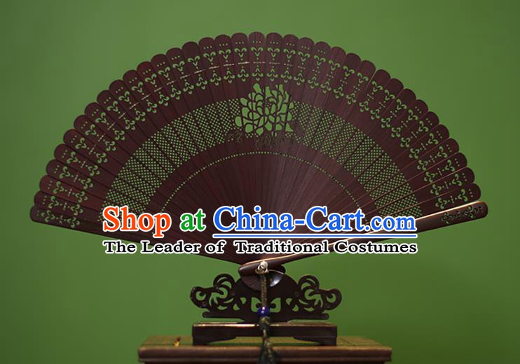 Traditional Chinese Crafts Folding Fan Hollow Out Rose Bamboo Fans for Women