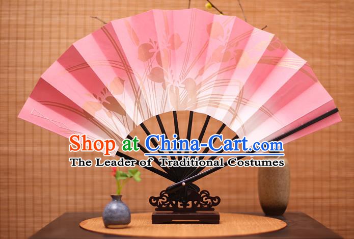 Traditional Chinese Crafts Printing Orchid Pink Paper Folding Fan Sensu Fans for Women