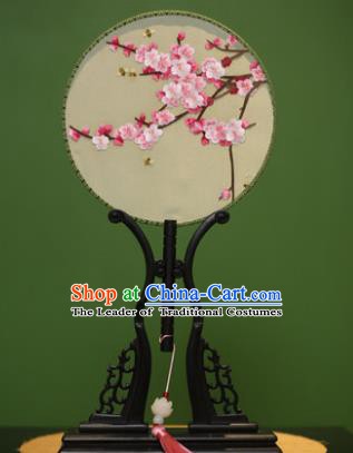 Traditional Chinese Crafts Embroidered Peach Blossom Butterfly Round Fan, China Palace Fans Princess Silk Circular Fans for Women