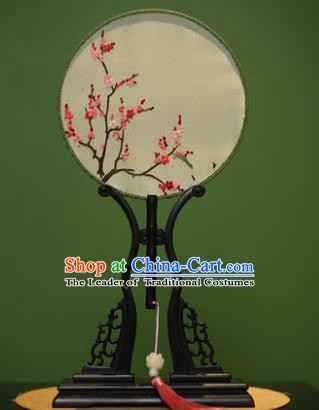Traditional Chinese Crafts Embroidered Wintersweet Round Fan, China Palace Fans Princess Silk Circular Fans for Women