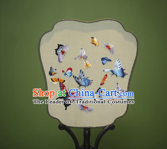 Traditional Chinese Crafts Embroidered Butterfly Silk Fan, China Palace Fans Princess Square Fans for Women