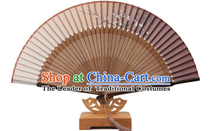 Traditional Chinese Crafts Folding Fan, China Printing Plum Blossom Silk Fans for Women