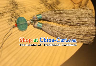 Traditional Chinese Crafts Folding Fan Pendant Grey Tassel Fan Accessories for Women