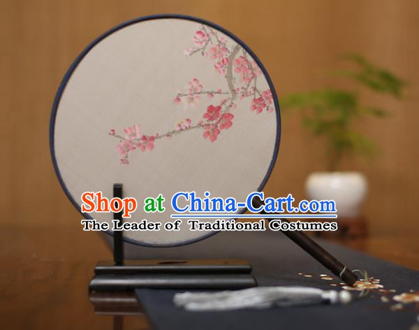 Traditional Chinese Crafts Round Silk Fan, China Palace Fans Princess Printing Pink Wintersweet Circular Fans for Women
