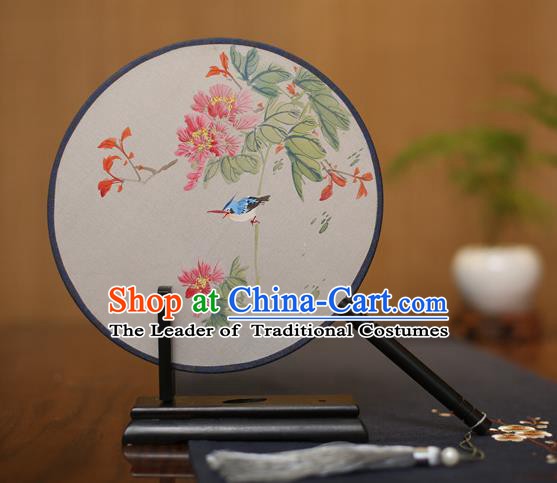 Traditional Chinese Crafts Round Silk Fan, China Palace Fans Princess Printing Flowers and Bird Circular Fans for Women