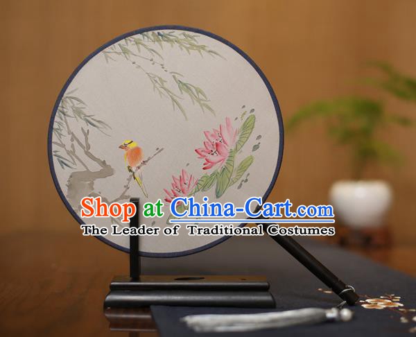 Traditional Chinese Crafts Round Silk Fan, China Palace Fans Princess Printing Lotus Circular Fans for Women