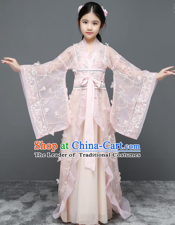 Traditional Chinese Tang Dynasty Imperial Concubine Costume, China Ancient Fairy Hanfu Trailing Dress Clothing for Kids