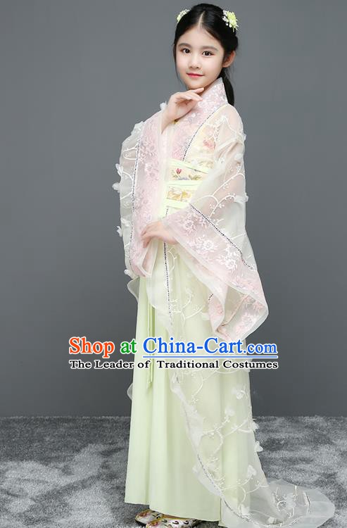 Traditional Chinese Tang Dynasty Imperial Concubine Embroidered Costume, China Ancient Princess Hanfu Trailing Dress for Kids