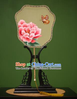 Traditional Chinese Crafts Suzhou Embroidery Silk Fan, China Palace Fans Princess Embroidered Peony Fans for Women