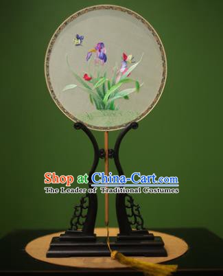 Traditional Chinese Crafts Suzhou Embroidery Silk Fan, China Palace Fans Princess Embroidered Orchid Fans for Women