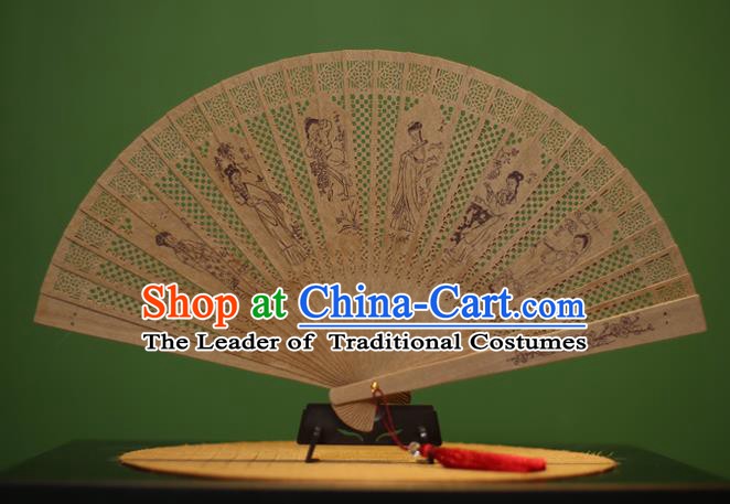 Traditional Chinese Crafts Sandalwood Folding Fan, China Handmade Carving Beauty Incienso Fans for Women