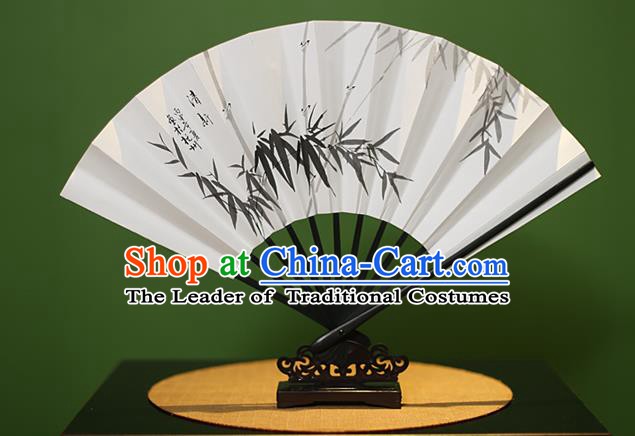 Traditional Chinese Crafts Printing Bamboo Leaf Paper Folding Fan, China Handmade Classical Fans for Women